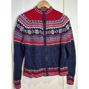 Tiara International Womens Medium Fair Isle Snowflake Full Zip Cardigan Sweater